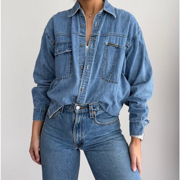 Vintage Calvin Klein 90s denim oversized button front shirt - Picture 2 of 14